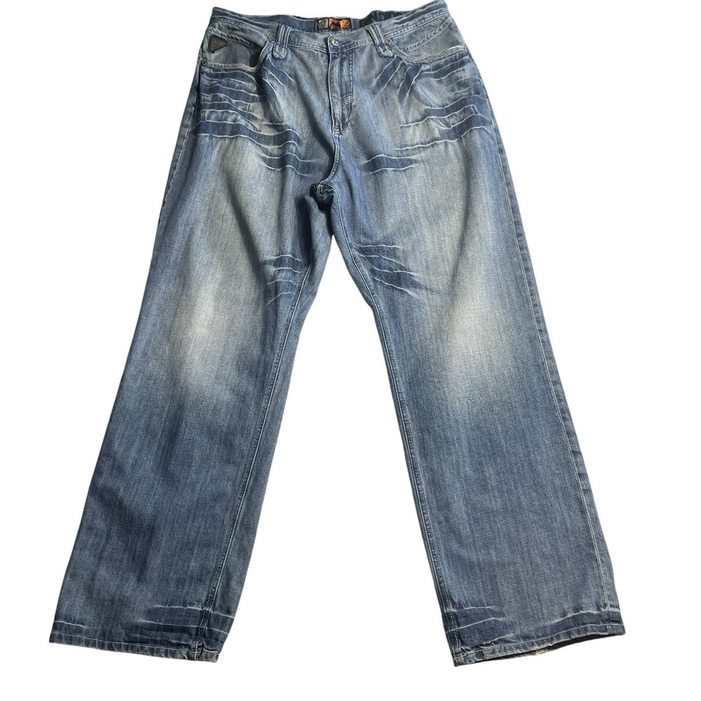 Akademiks Jeans Mens 40 Baggy Wide Leg Light Wash Embroidered Y2K